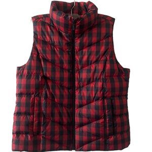 Lands' End Red Puffer Red Plaid Vest Women's Size M/P